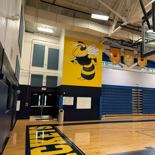 school gymnasium painting by North Caroline company in Charlotte, SouthEnd Painting and Roofing Contractors