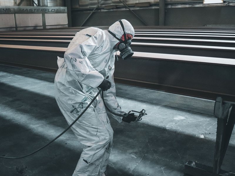 Industrial painter spray-coating structural steel