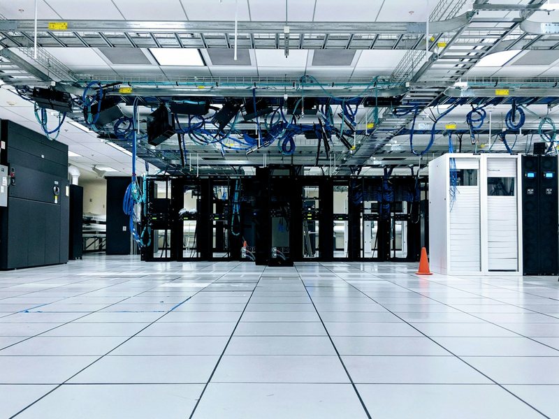 Data center white floor and server cabinets