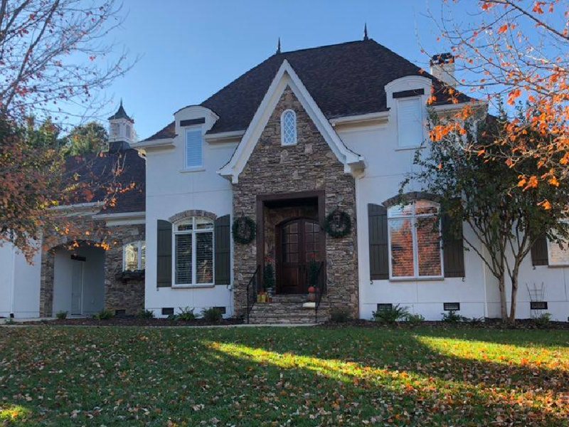 Brick and stone home after pressure washing